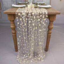 Eleganter Gänseblümchen-Spitze Tischläufer - 200cm, Polyester-Tüll-Stoff in Grasgrün/Champagner/Schwarz - perfekt für Hochzeiten & Sommerfeste, Hochzeitstischdecke, Dekoration, Tischüberzug