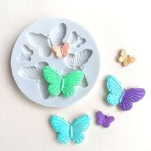 1pc Silicone Butterfly Pendant Mold, 6-Cavity Round DIY Jewelry Making Mold For Necklaces, Earrings, Keychains - Craft Accessories, Pendant Crafting|Butterfly Design| Flexible Mold, Jewelry Molds - Light Gray - View 2