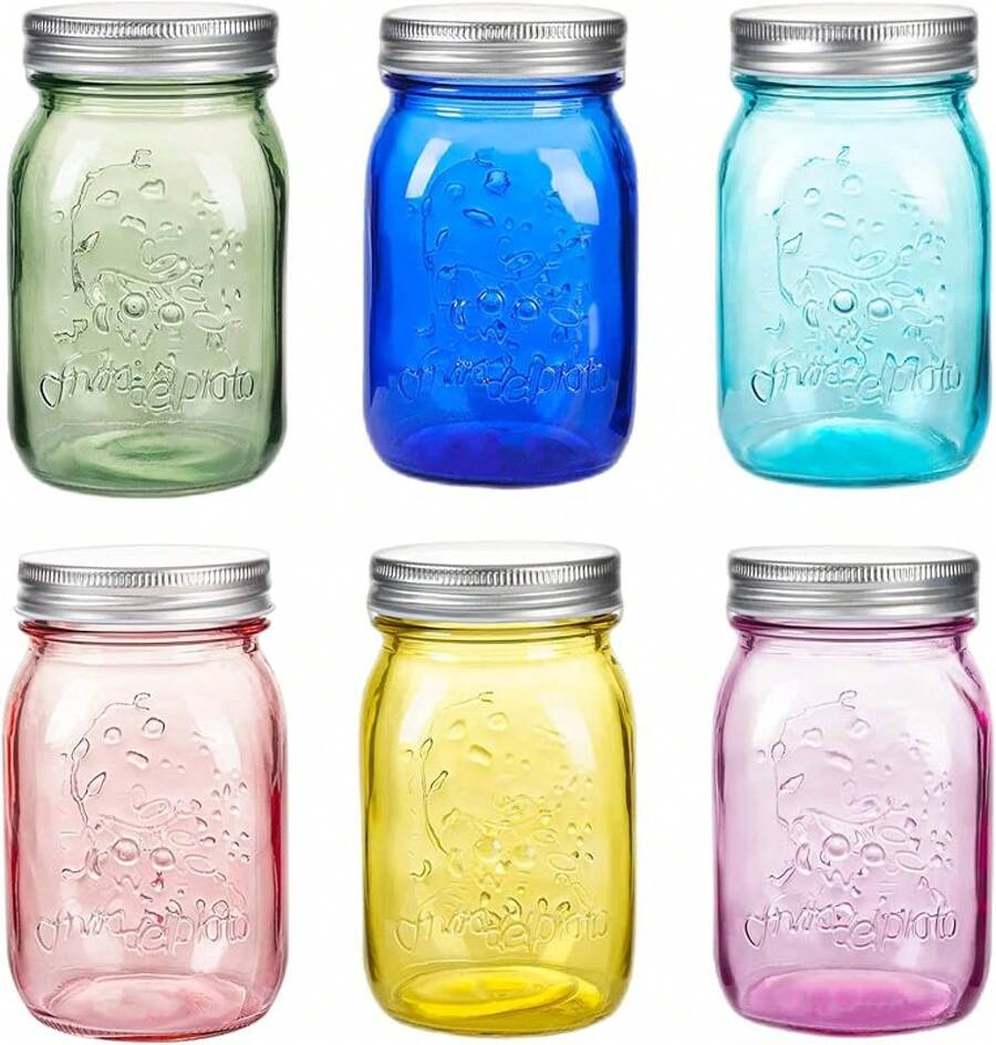Amzcku 32 OZ Colored Mason Jars With Lids, 6 Pack Wide Mouth Quart Canning Jar, Safe For Storage, Pickling, Preserving, Fermenting, DIY Crafts & DecorSHEIN - Click to Select Colored 16 Oz - View 1