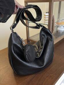 新款时尚女士休闲手提包，带零钱包，别致大容量单肩斜挎包，柔软 PU 皮革，百搭通勤风格