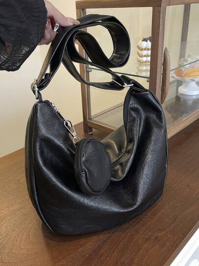 新款时尚休闲女士大号单肩包，带零钱包，斜挎包，柔软 PU 皮革，适合日常和通勤