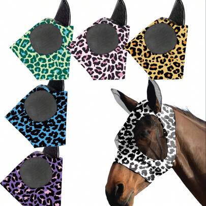 Mosquito-Proof Leopard Print Horse Head Cover, Breathable Horse Face Mask, Equestrian Gear For Horses