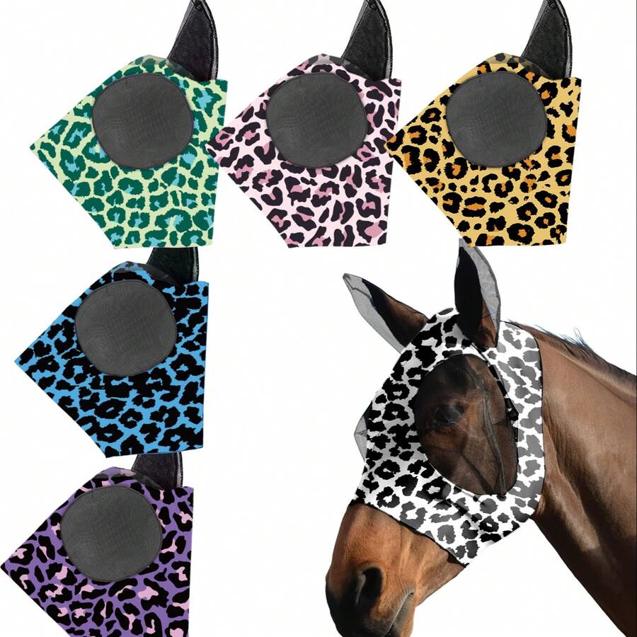 Mosquito-Proof Leopard Print Horse Head Cover, Breathable Horse Face Mask, Equestrian Gear For Horses