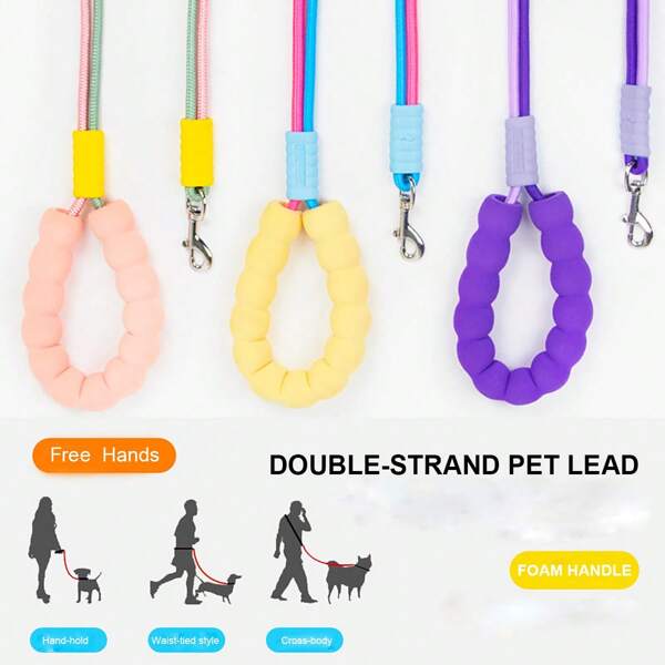Correa de paseo para mascotas de doble hebra y bicolor, correa multiusos para perros, diseño de manos libres para perros pequeños/medianos/grandes
