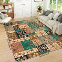 1 pieza Alfombra para cocina de estilo retro con patrón de flores patchwork, alfombra suave antideslizante lavable, absorbente y resistente al aceite para uso diario y áreas grandes del hogar