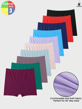 3 条装加大码女式高腰舒适比基尼内裤，弹力松紧腰带透气休闲纯色短裤