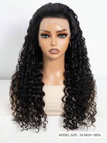 QVR QUEEN VIRGIN REMY QVR Deep Wave Lace Front Wigs 100% Human Hair 13x4 Lace Frontal Wigs Pre Plucked Glueless Super Wave Remy Human Hair Lace Closure Wig Natural Black Color 180% Density - SNatural - View 3