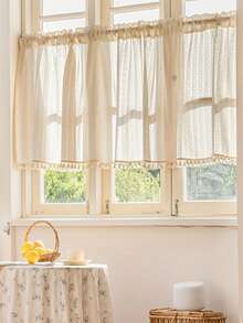 2pcs Linen Tassel Solid Color Retro Curtain, Rod Pocket Design, Suitable For Living Room And Bedroom - Sheer And Filtering Curtain (Tie Backs Not Included) - Multicolor - View 7