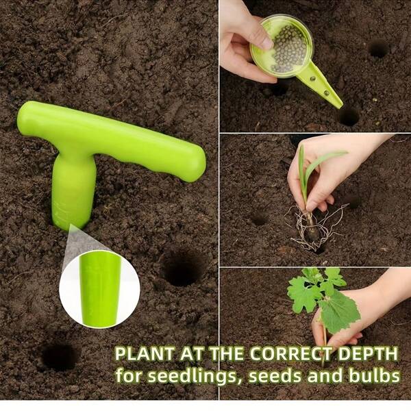 Dispensador de semillas de jardín ajustable, herramienta manual, verde, con 5 ajustes de dial, fácil de plantar flores y verduras, sin necesidad de pilas, semillas para plantar.