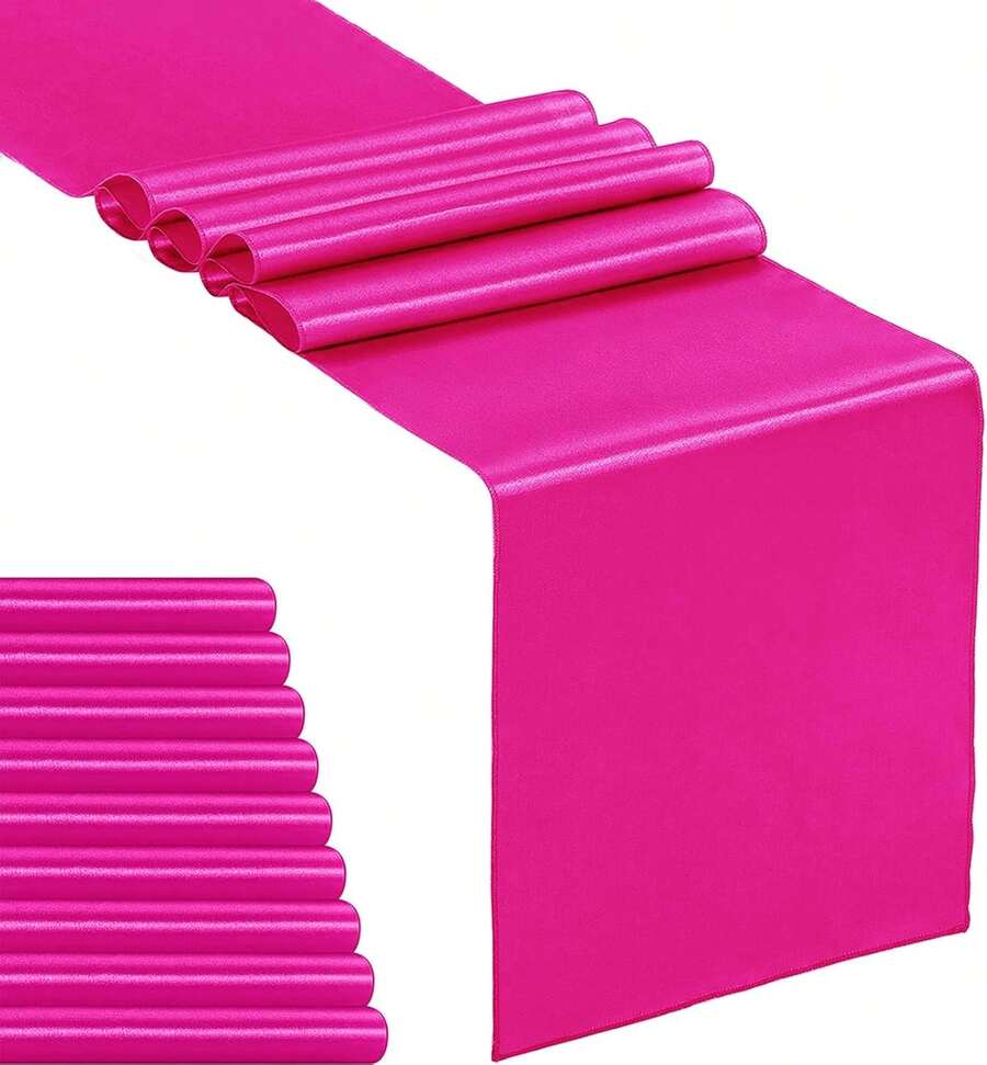 Paquete de 10 caminos de mesa de satén color fucsia de 12 x 108 pulgadas de largo, caminos de mesa para bodas, fiestas de cumpleaños, decoración de banquetes (10 unidades, 12x108 pulgadas, fucsia) - verde menta - Ver 1