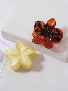 2pcs Simple & Elegant Acrylic Pink Beige Bow Print Hair Claw Clips, Decorative Flower Shaped Hair Accessory For Updo, Suitable For Daily Commute And Travel Outfit Fashion Hair Accessories Elegant Hair Clip