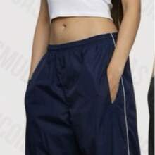 Women Simple Casual Streetwear Polyester Drawstring Pocket Pants - 藏蓝色 - 查看 3