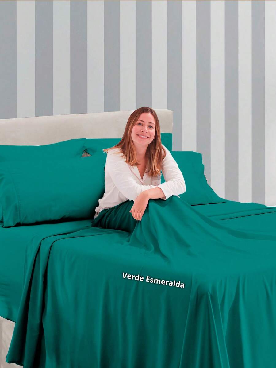 Premium Percal Flex Fitted Sheet - LC - Verde esmeralda - Ver 1