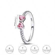 S925 Silver Ring Zirconia Shining Pink Bow Ring Original S925 Finger Wedding Ring DIY Women Fine Jewelry Gift - Pink Heart Ring - View 8