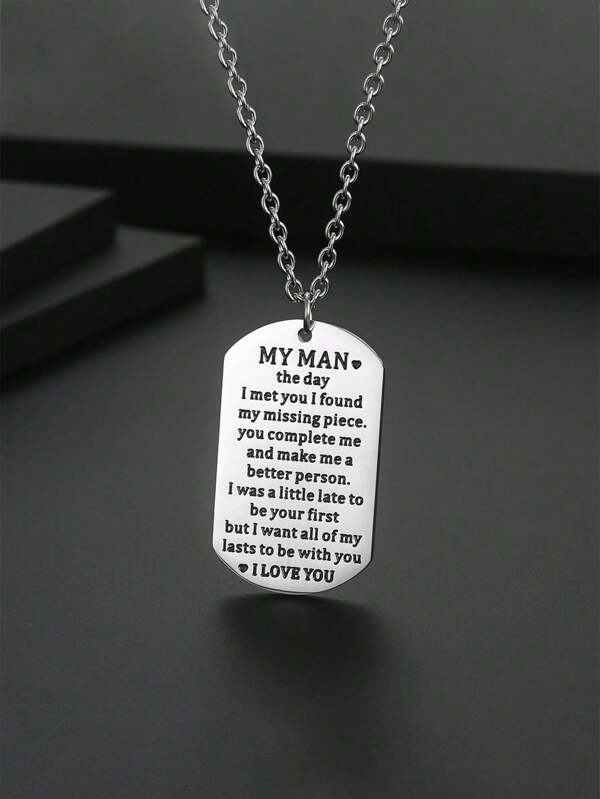 1PC Military Badge Necklace Simple English Letter Pendant Engraved Character Gift