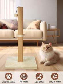 Cat Scratching Post Foldable Bottom Tall Cat Claw Scratcher  Natural Sisal Scratch Pole And Soft Carpet Covered Heavy Base Modern Stable Design - White 74cm 1Ball - View 4