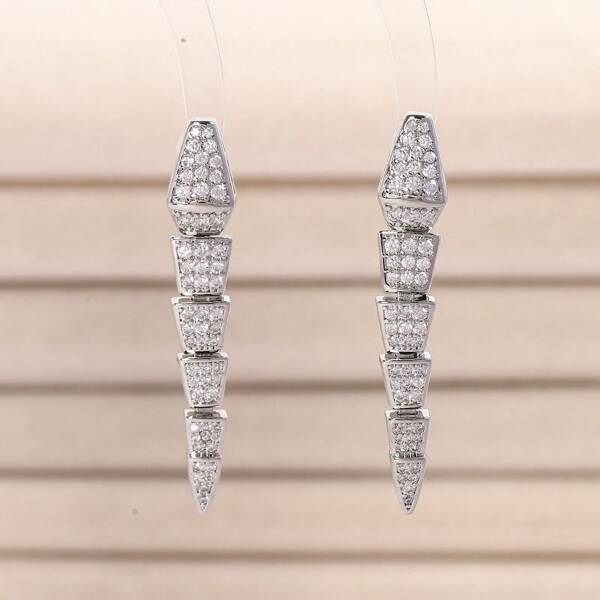 1 Pair Of Fashionable And Exquisite Zirconia White Gold Snake Shaped Earrings, Suitable For Women's Daily Wear