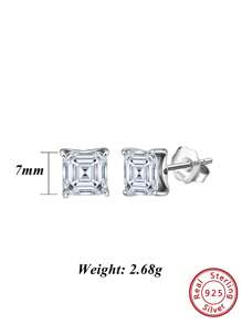 1pair Graceful 925 Sterling Silver Stud Earrings With Dazzling Square-Cut Zirconia, Accessory For Ear Elegant And Refined Jewelry For Every Fashion-Forward Woman, The Perfect Gift For Birthdays Or Anniversaries