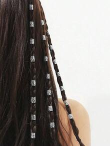 60pcs Gold Dreadlock Beads, Punk Street Hip Hop Festival Women Hair Accessories, Braided Hair Clips, Dreadlock Decorations, Halloween Costume Hair Accessories - Silver - View 1