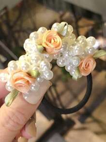 3 Peças Scrunchies de Cabelo com Pérola de Rosa, Elásticos de Cabelo, Acessórios de Cabelo Femininos, Segura o Penteado Sem Danificar o Cabelo