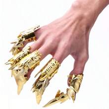 Conjunto de anéis de dedos mecânicos estilo punk gótico e luvas pretas com garras, 1/2/3/4/5 peças, vintage, retrô, ajustável, metal, juntas, anéis decorativos, Halloween