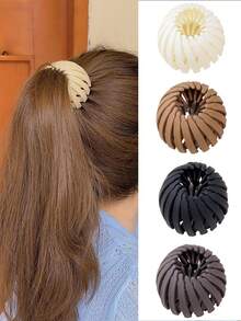 4pcs Solid Color Matte Nest Hair Styling Accessories, Women Fashion Casual Hair Clips, Donut Bun Maker, Ponytail Holder, Slouchy People Essential For Daily Commute - Multicolor - View 8