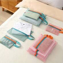 4 件装旅行网状收纳袋 - 带拉链封口的悬挂式收纳袋，可机洗涤纶材质，适用于洗漱用品、服装、内衣、便携式节省空间的手提箱和行李袋，多色设计，可见内容设计旅行必需品旅行配件旅行包假期返校学校用品收纳袋宿舍必备大学