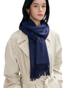 Bufanda para mujer, chales y envolturas para vestidos de noche, viajes, oficina, invierno, boda, cachemira, gran tamaño - Azul marino - Ver 2