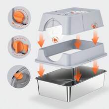 高品質不銹鋼全封閉式貓砂盆含腳踏板超大號加高款防外濺防帶出頂入式翻蓋易清潔貓廁所