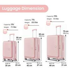 3-Piece Lightweight PC Luggage Set With Front-Access Design, TSA Lock And Silent Spinner Wheels (20/24/28) - Expandable Suitcases With PVC Protective Covers - 粉色 - 查看 7