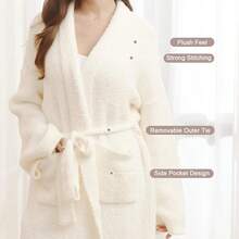 Bearberry Hooded Robe Cozy Leopard Robe Lightweight Soft Plush Bathrobe With Pockets For Women - Cream-hoodless - View 7