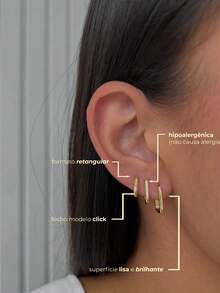 Trio de Brincos Dourado com Pedra Verde e Argolas Delicadas