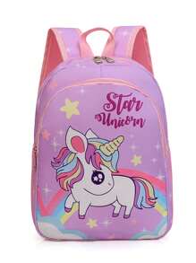 1 pieza Mochila de estudiante de color contrastante con estilo coreano de moda y lindo diseño de unicornio, casual y versátil, adecuado para cualquier ocasión, mochila de viaje ligera, apta para alturas de 90-130cm, correas de hombro cómodas y ajustables, adecuado para uso al aire libre, viajes, escuela, un regalo ideal para el regreso a clases