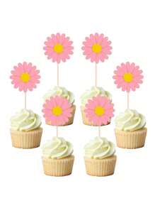 6/1224/48/Pcs Daisy Cupcake Toppers, Pink Flower Cake Topper, Daisy Cake Decorations Toothpicks Chrysanthemum Cupcake Toppers, Spring Daisy Flower
