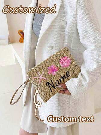 Personalized Women's Clutch With Name , Personalized Straw Wallet, Straw Wallet, Women's Zipper Handbags - Elegant Striped Khaki Phone Bag, Perfect For Birthday, Anniversary, Mother's Day &Thanking Gifts For College,Middle School, High School, Back To School,Travel,Outdoors For Teen Girls,For School Student,White-Collar Workers,Teacher,College,Work ,Business, Commute, Outdoors, Beach, Travel, Outings, Holiday