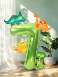 Set de 5 globos con temática de dinosaurio, que incluye globos de papel de aluminio con números dorados y verde salvia de 40 pulgadas + globos de papel de aluminio en miniatura con diseños de dinosaurios, perfectos para fiestas de cumpleaños y decoración con temática de dinosaurios - Multicolor - Ver 10