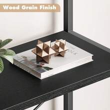 Bücherregal mit 5 Ebenen, gewölbtem Design, hohem Standregal mit Metallrahmen, offenem Aufbewahrungsregal, großem schwarzen Bücherregal für Schlafzimmer, Wohnzimmer, Homeoffice - Schwarz + schwarzes Holzbrett - Übersicht 3
