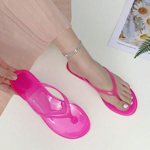 Jelly-farbige transparente Beach Flip Flops Damen Lässig Sandalen Flache Hausschuhe