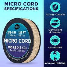 TECEUM Micro Paracord – 118 Mm X 125 Ft – Micro Utility Cord – Thin Braided Paracord Rope – Best Crafting, Projects, Fishing, Camping – Wind Chime – Survival Strong String - 米色 - 查看 7