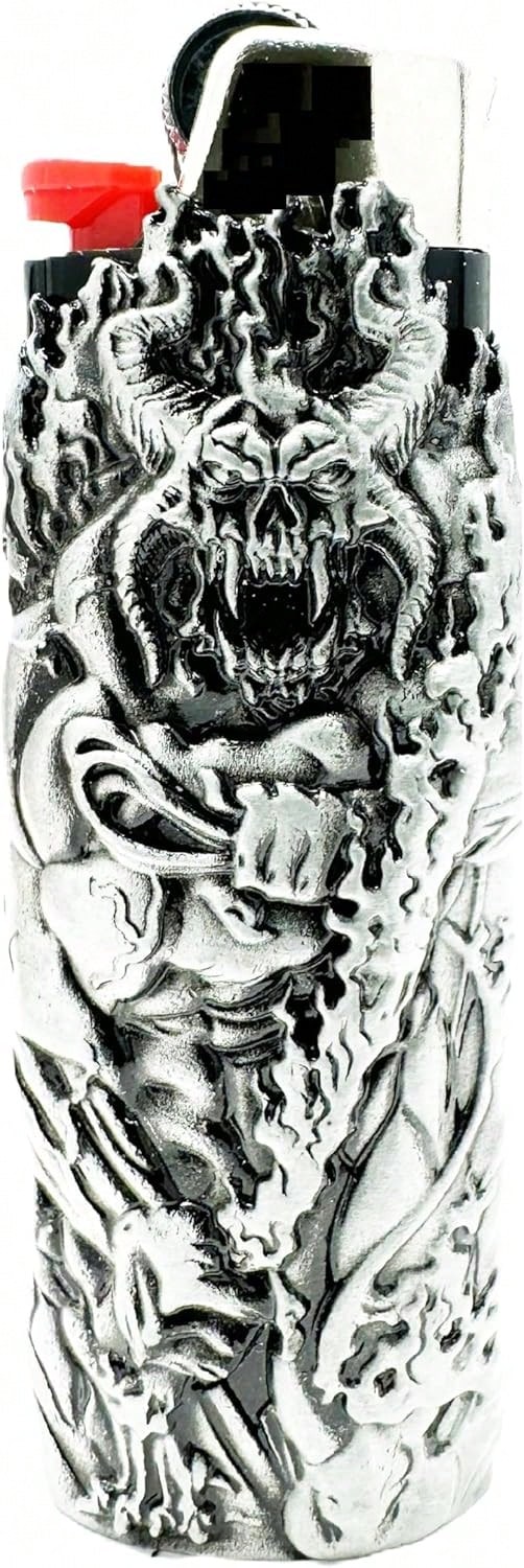 Metal Lighter Case Cover Holder Fits BIC Lighter Full Standard Size J6 One Piece Design In Demon - Multicolor - View 1