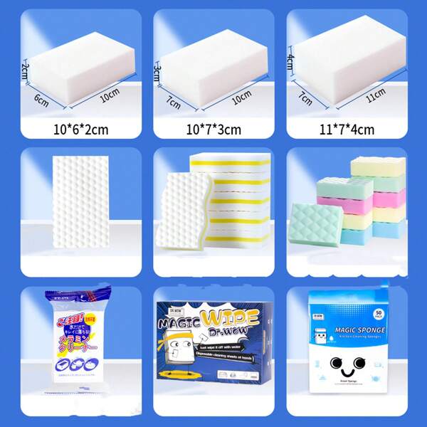 10pcs Nano Sponge Magic Eraser, Kitchen Dish Washing Sponge, Wood Pulp Scrub Brush, Stain Remover, Shoe Cleaning, Car Washing Magic Sponge Cleaner, Compressed Nano Sponge, Easy Clean Sponge Blocks