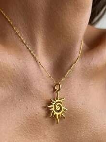 1 件夏季波西米亚朋克风格太阳火焰吊坠项链，复古百搭设计