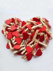 40 件红色心形木质衣服/照片夹，迷你衣夹，适用于家居、婚礼装饰、文具