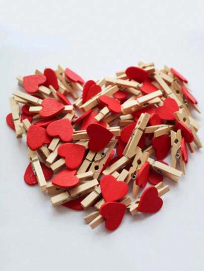 40 pezzi di mollette in legno a forma di cuore rosso, mini mollette per casa, decorazione per matrimonio, cancelleria