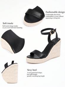 Giày cao gót đế xuồng dệt kim dành cho nữ, đế dày chống thấm nước, mũi rỗng, thích hợp cho mùa xuân và kỳ nghỉ, phong cách Bohemian - màu đen - Xem 11