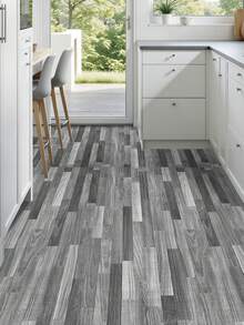 1卷40厘米(15.75英寸)宽自粘、可移除、无残留、防水、防滑、防刮擦的高级PVC乙烯基贴纸,深灰色木纹纹理印花,易于粘贴,适用于厨房、浴室、洗衣房、卧室、客厅、全屋、出租房装饰的地砖翻新。 - 彩色 - 查看 5