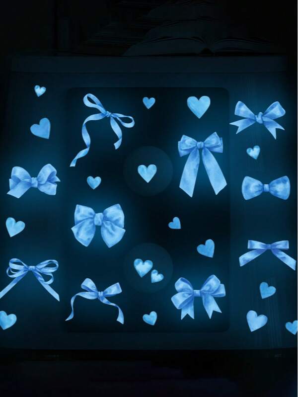 1pc Blue Ribbon Bow Shaped Glow-In-The-Dark Wall Sticker, Waterproof & Removable Wall Decal