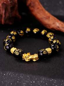 1 pieza Pulsera de cuentas de Pixiu, un accesorio de riqueza y prosperidad, única y versátil, ideal para uso diario y ocasiones de negocios, con un diseño extravagante y lujoso, una creación fascinante para los hombres