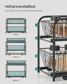 SONGMICS Küchen-Organizer, Küchenregal, Ordnungssystem, 2 Ebenen, stapelbar, erweiterbar, mit Metallkörben, für Küche, Badezimmer, tintenschwarz - Schwarz - Übersicht 4