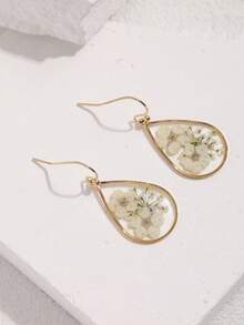 1 Pair Teardrop Forget-Me-Not Dried Flower Resin Drop Earrings, Suitable For Women's Daily Wear - White - View 4